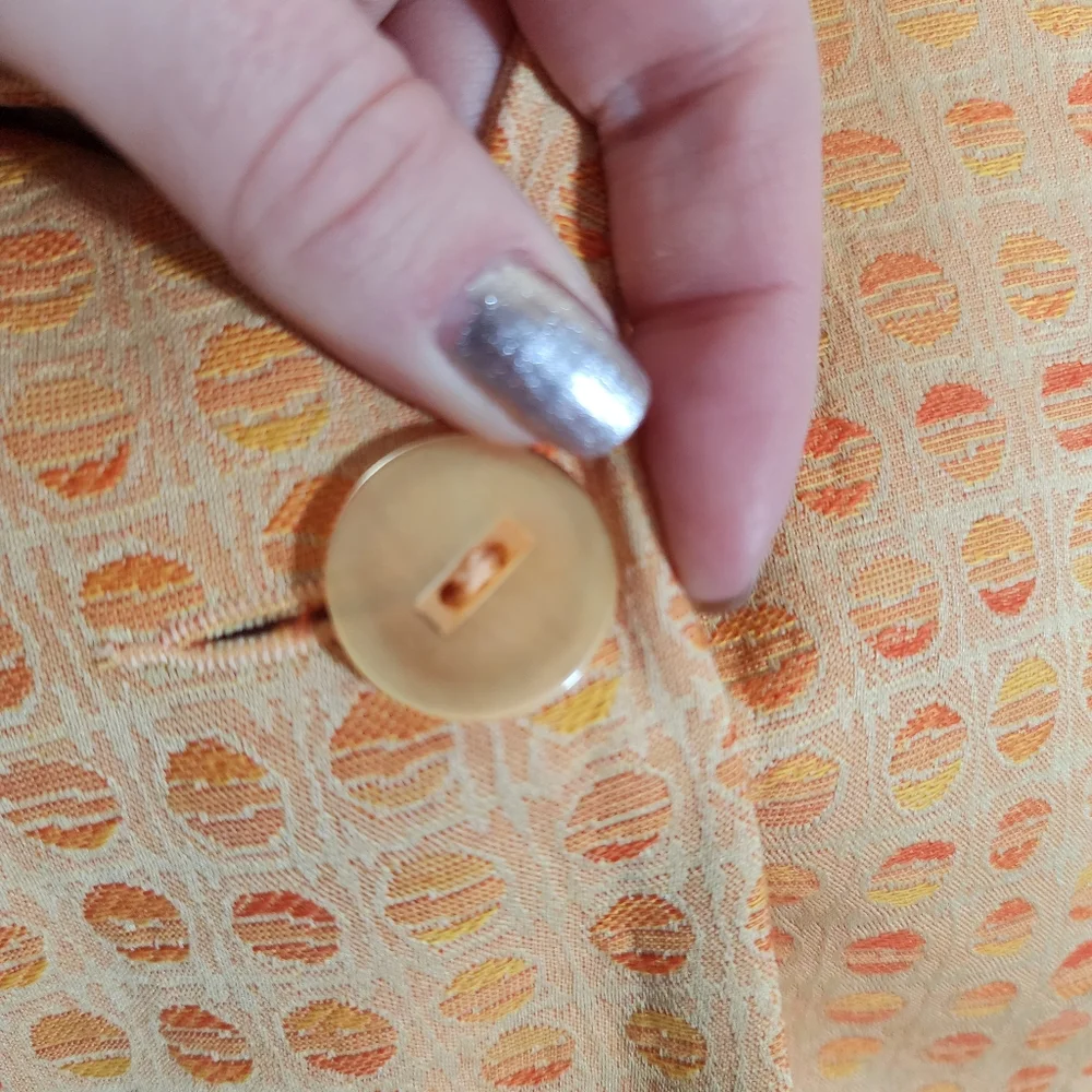 Vintage Cotton Orange Square Print Dress And Jacket Set